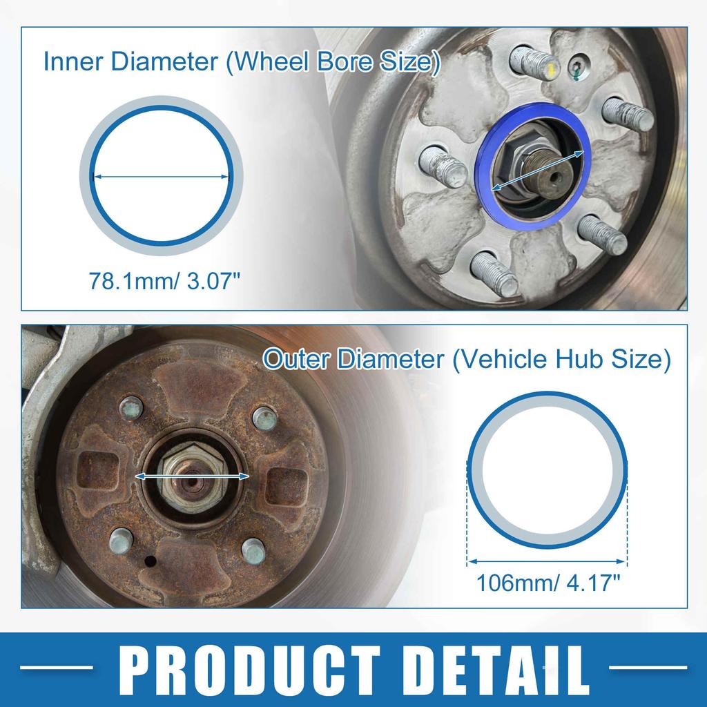 ABSOPRO Car Hub Centric Rings, OD 106mm to ID 78.1mm, Hub Centric Rings, Wheel Bore Center Spacers, Aluminum Alloy, Blue, Set of 4