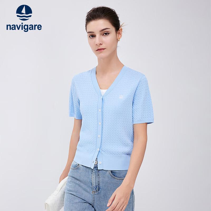 

Navigare Women s Antibacterial Cable Knit V-Neck Short Sleeve Cardigan L