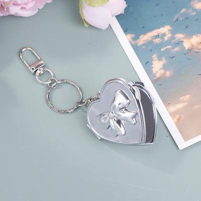 Heart Shape Bow Folding Mirror Keychain Double Sided Cosmetic Mirror Y2K Style Bag Pendant Sweet Cool Trendy  Decor