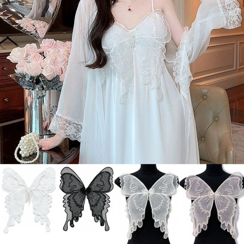 Lace Fabric Butterfly Organza Appliques Tulle Double Layer Butterfly Patch Clothing Stickers Embroidered Patch 3D Wings Patch