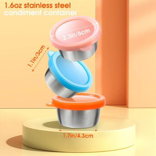 6 x 1.6 oz Small Salad Dressing Containers with Lids, Stainless Steel Sauce Containers, Fits in Lunch Boxes, Premium Silicone, Leakproof, Easy-Open, R