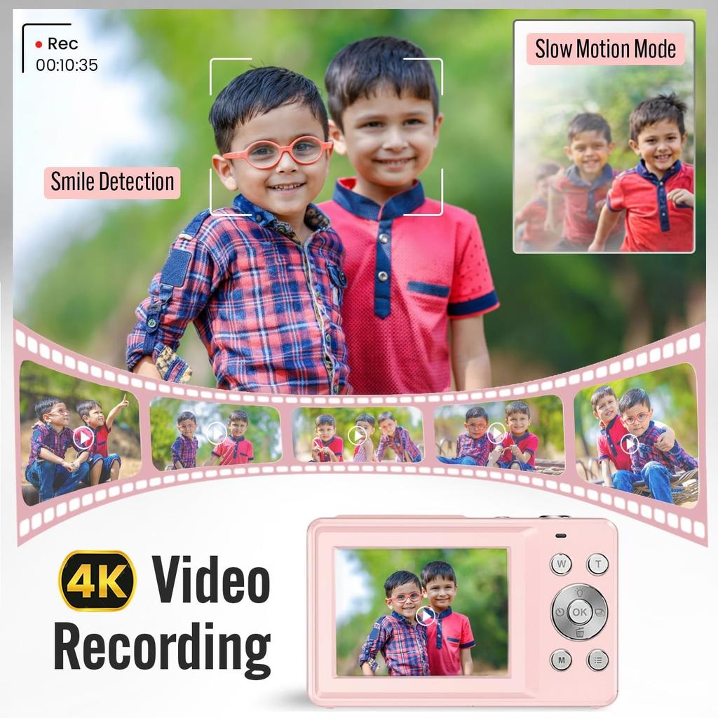 4K 48MP digital camera for teens with autofocus and dual-screen selfie feature – 18x zoom, built-in fill light