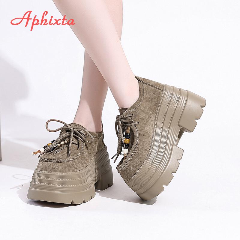 Aphixta Suede Upper Fringe Dec Women Ankle Boots 10cm High Heels Platform Woman Shoes Chunky Heel Lace Up Ladies Shoes