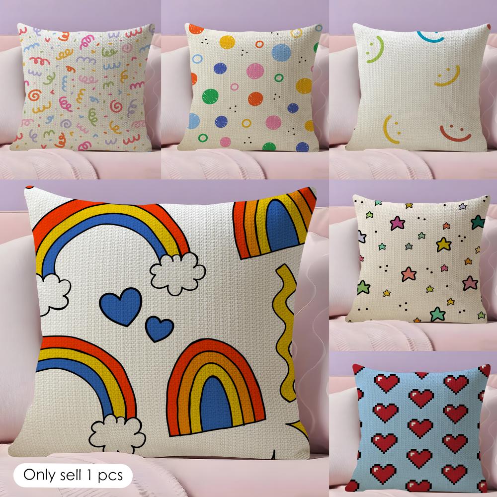 Rainbows and hearts Cushion Cover Natural Linen Double Sided Print Throw Pillow Case for Sofa Couch Home Decor