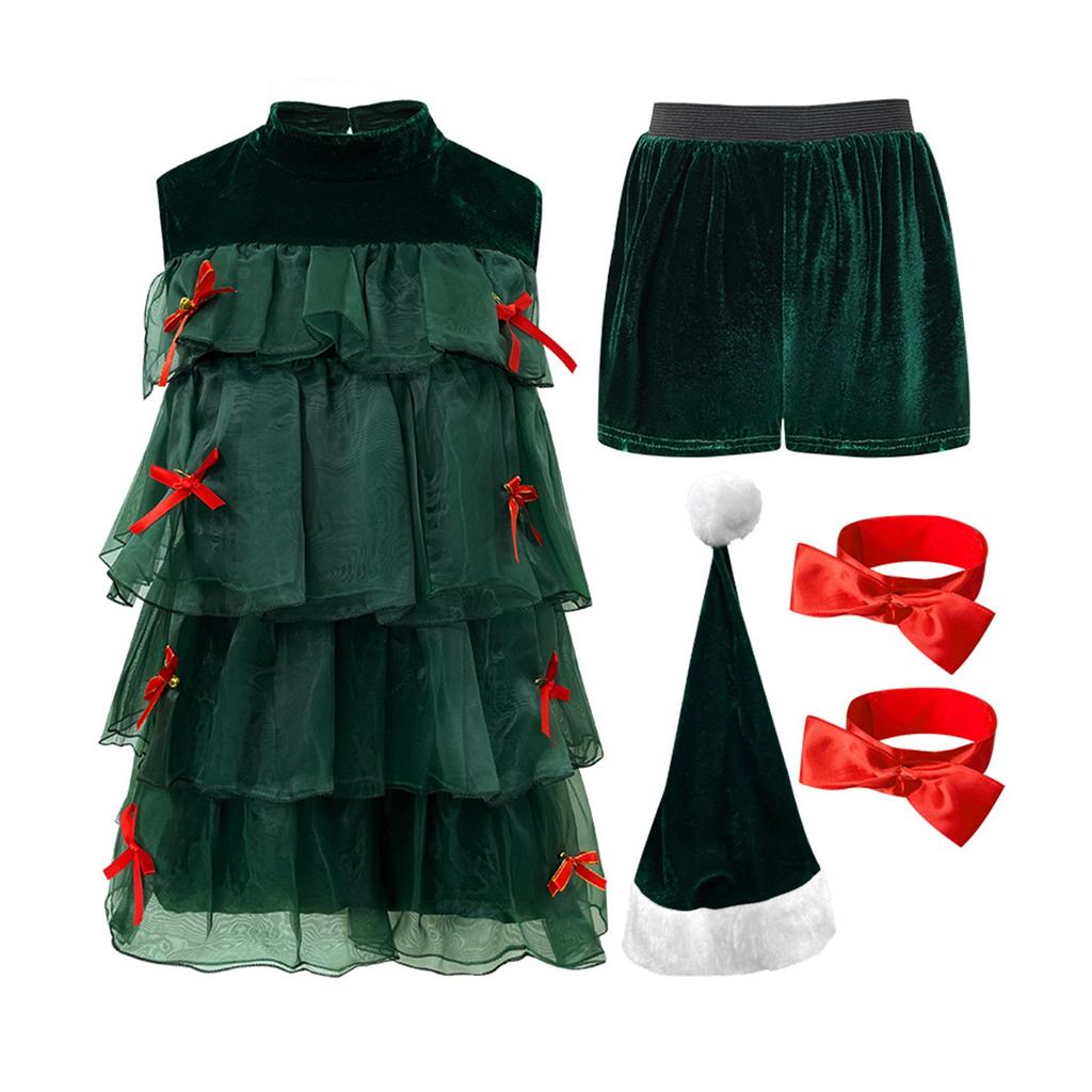 Women's Christmas Tree, Cosplay, Sexy, Cute, Costume, Dress, 4-piece Set, Party, Event, Santa Cosplay, Christmas Cosplay