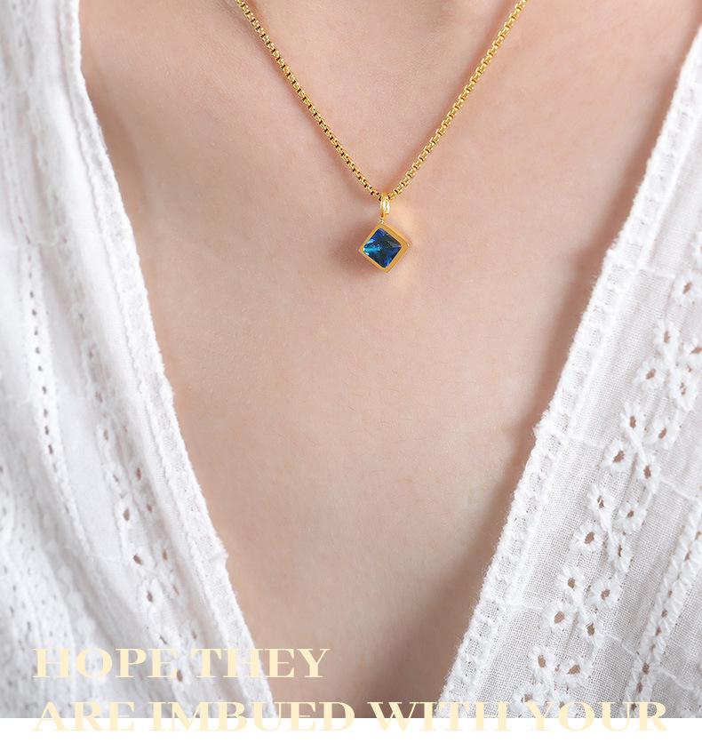 Elegant Zircon Glass Pendant Necklace with Pearl Chain