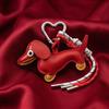 Keychain Pendant Imitation Leather Dachshund Shape Key Chain with Heart-Shaped Metal Buckle Braided Rope Bag Charm Accessory