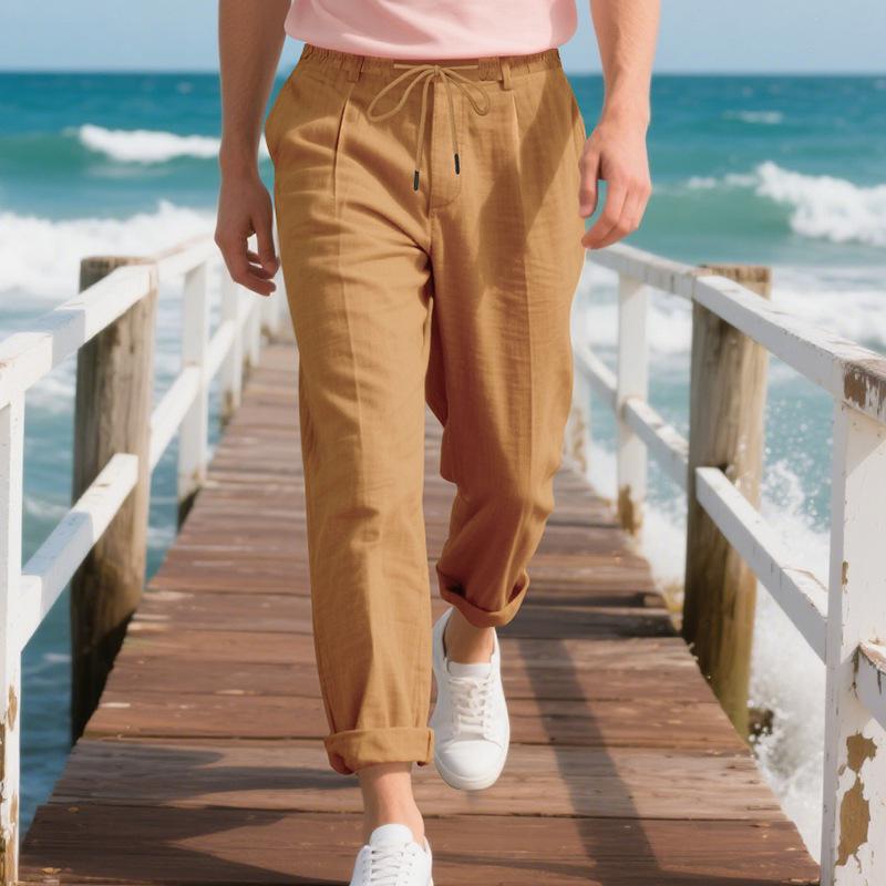 American men's loose casual loose straight linen Neapolitan Gorger breathable trousers
