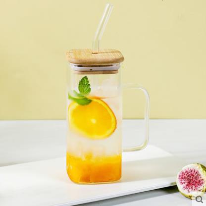 

400ml Square Glass Mug With Lid and Straw Breakfast Milk Cup Microwave Safe Transparent Party Beer Coffee Mug Drinkware 400ml чистый
