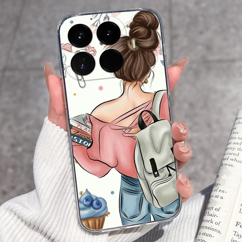 Cases For Redmi 17 17C / Xiaomi 17T Pro / 17 Pro Max 17 Ultra 17 Max Cute Girl Label Pattern Phone Covers Transparent TPU Ultrathin Lightweight Bumper