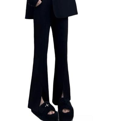 Spring and Autumn New Popular High-waisted Straight Tube Slim-fitting Small Split-ended Casual Micro-pull Pants