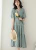 Sueeya Long Dress with Embroidered Short Puff High Stylish Perfect for and Outings in Summer Women's Lace, Sleeves, Ruffles, Sleeves, Waist, Ribbon,