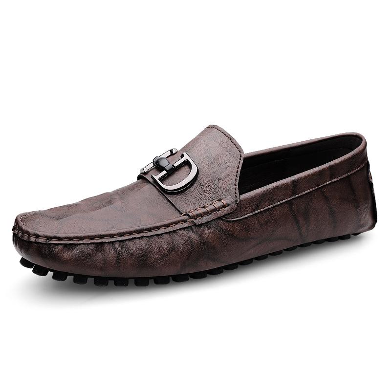 Fashion Comfy Leather Casual Shoes Fashion Style Men's Loafers Breathable Metal Buckle Moccasins Man Comfortable Business Slip On Flats