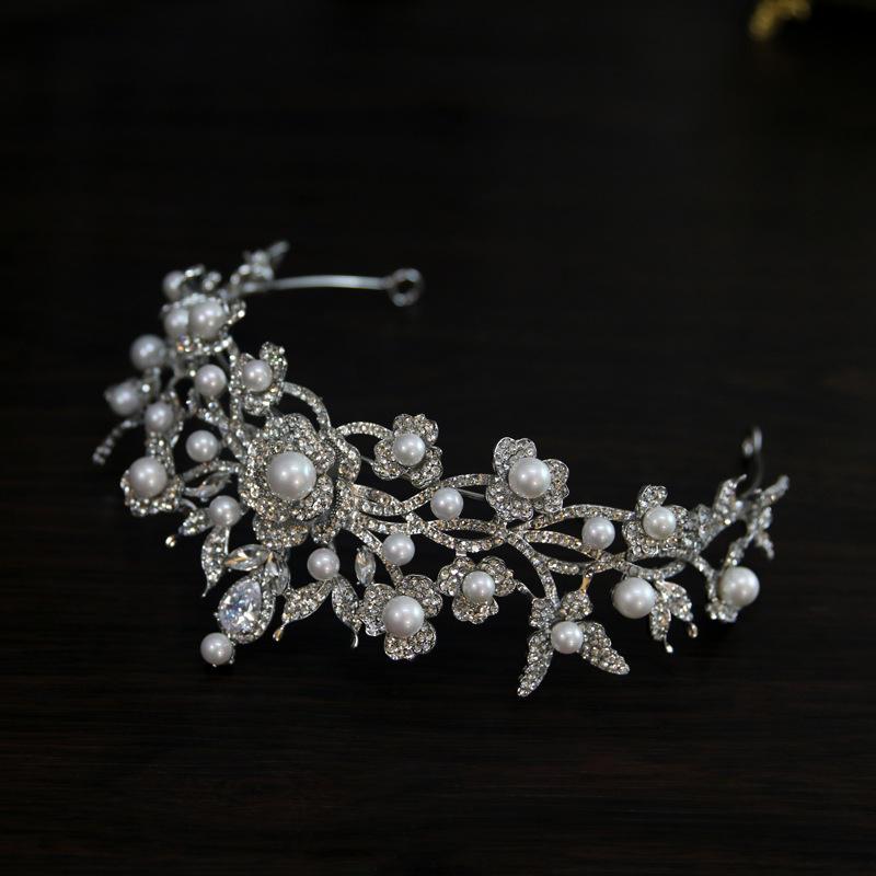 European New Style Luxury Elegant Flower Pearl Bride Wedding Crown Headdress Crown Tiara Hair Accessories