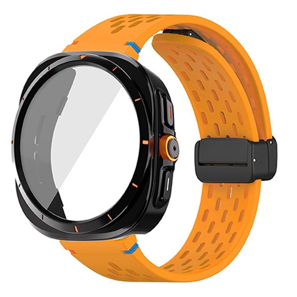 For Samsung Galaxy Watch 7 6 40mm 44mm Silicone Magneti Buckle Band +Change To Case Tempered Glass Full Protective Cover Bumper