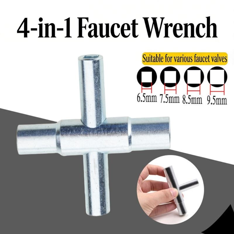 Compacts Crosses Design Water Tap Wrench 4 Way Adjustable Bathroom Sink Wrench Carbon Steel Materials Easy Installation