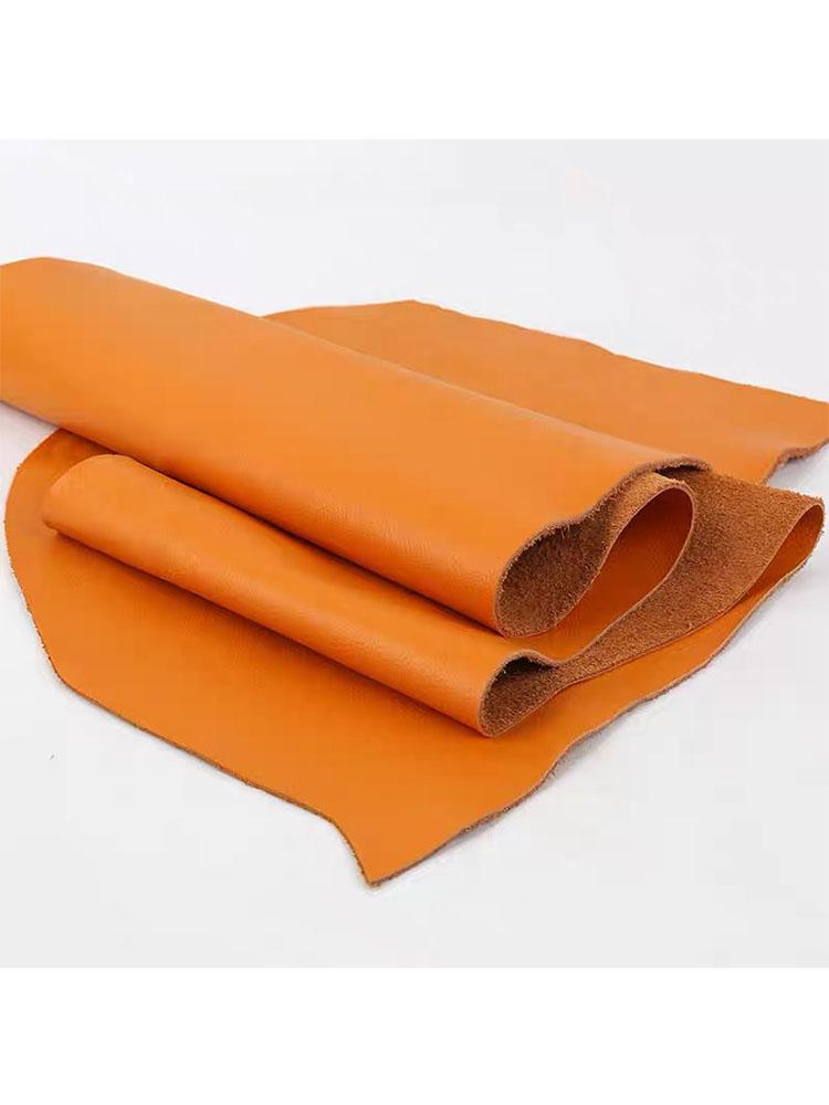 Orange Plain Cowhide Material, Whole Sofa Seat, Headboard Soft Package, Leather Fabric, Honey Orange Genuine Cowhide Material