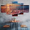 Sunset Beach Ocean Sea Waves 5 Piece Five Panel Wall Canvas Print Modern Art Poster Picture Home Decor Gift For Him For Her