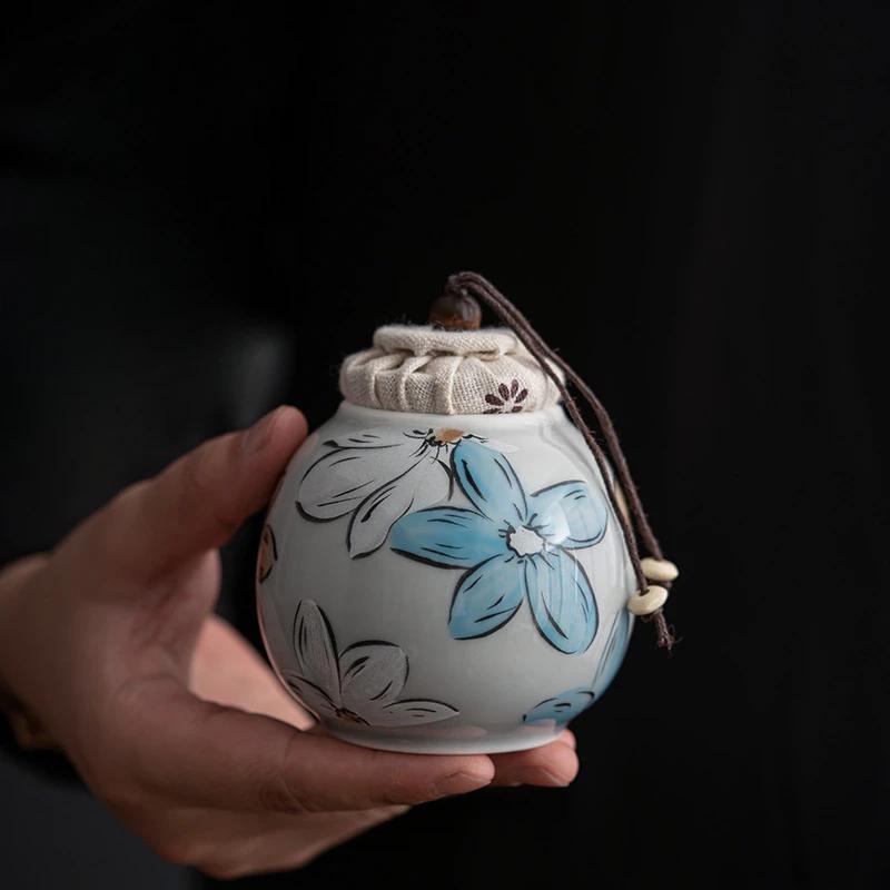 Japanese Cherry Blossom Ceramic Teapot Teacups Creative Ice Gray Glaze Teapot Household Kung Fu Tea Set Tea Storage Jar