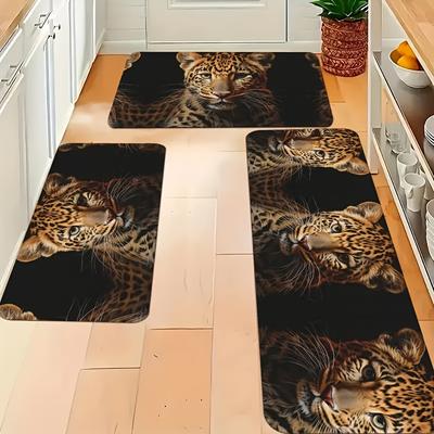 1 Stück Tier Leopard Muster Fußmatte Modern Küche Polyester Teppich Rutschfest Bunt Innen Teppich, Für Zuhause Badezimmer Schlafzimmer Wohnzimmer Dekor