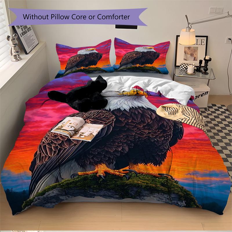 3pcs Bald Eagle, Sunset Bedding Set - 1 Duvet Cover + 2 Pillowcases(Core Not Included), Machine Washable Polyester yy251216133