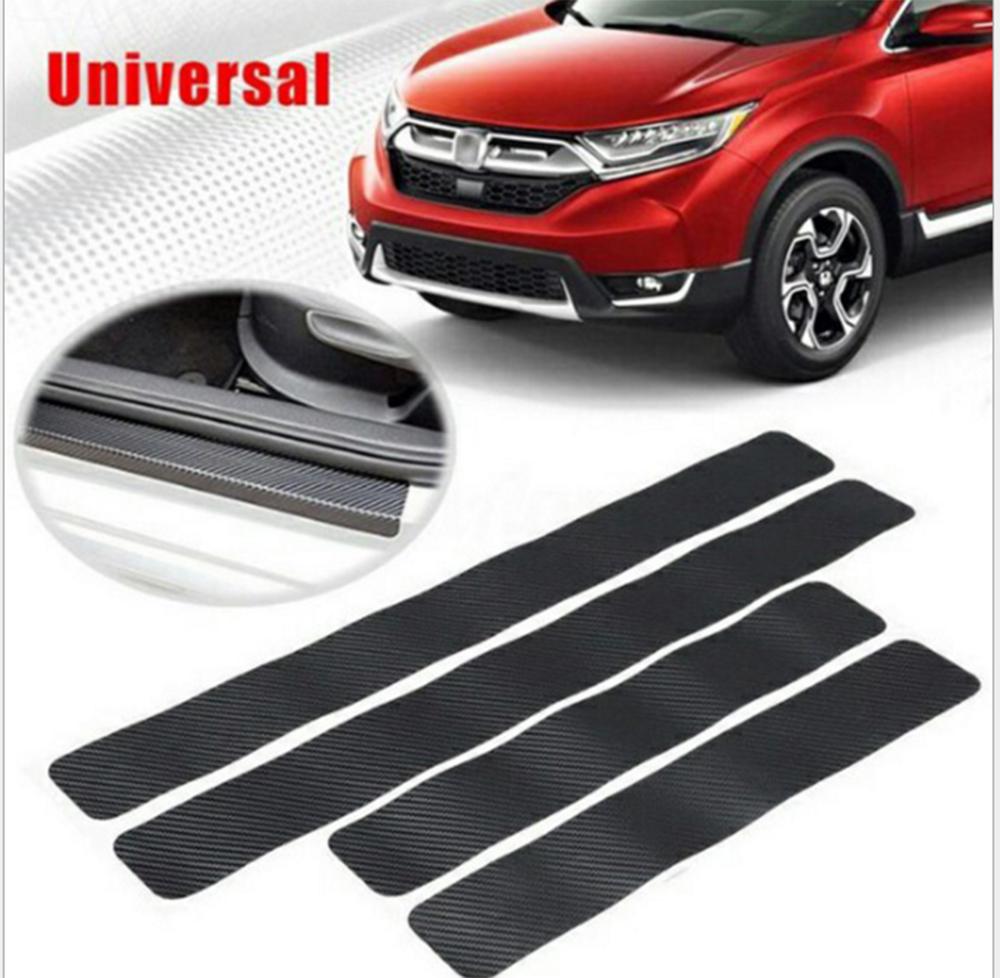 4x 3D Carbon Fiber Look Car Door Plate Sill Scuff Cover Anti-Scratch Sticker Kit