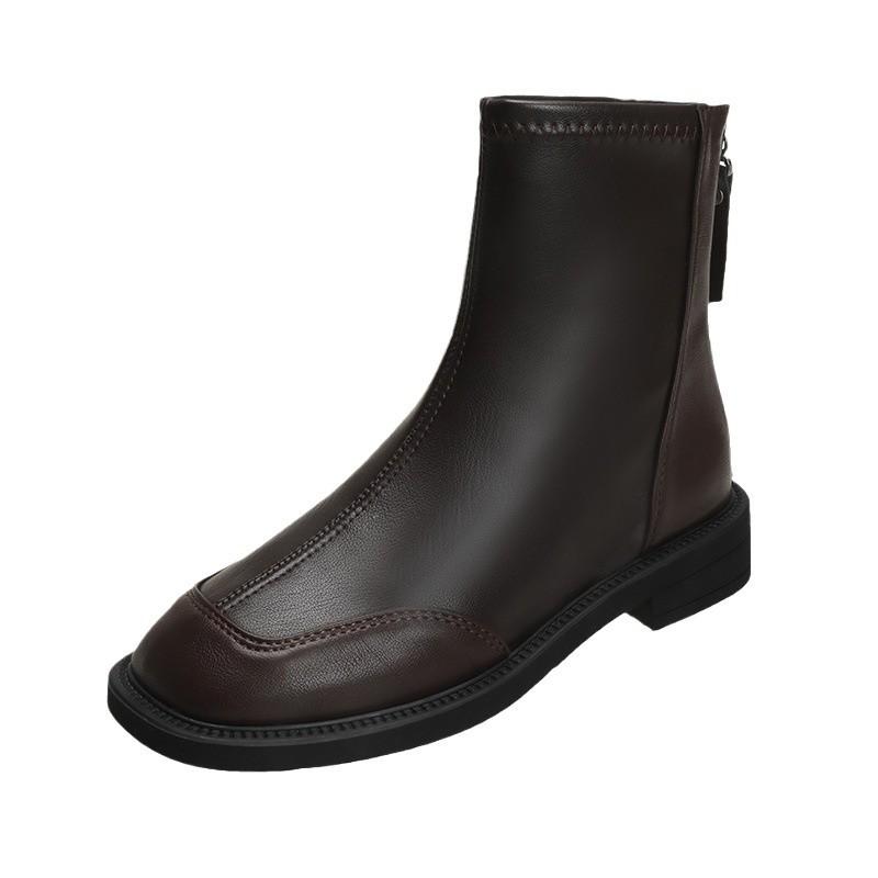 Foreign trade British style Martin boots women's 2024 autumn new low heel with round head soft leather super fire versatile Chelsea boots