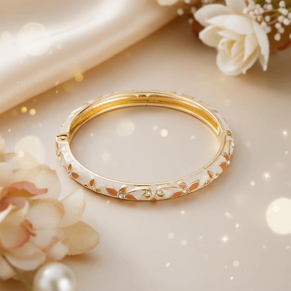 Ethnic Vintage Cloisonne Bangle Shiny Women's Hand Bracelet Craft Hollow Out Flower Bangle  Woman