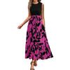 Women Summer Dress Round Neck Short Sleeve Printing Splicing Design Midi Dress Flowy Hem Beach Party Dress