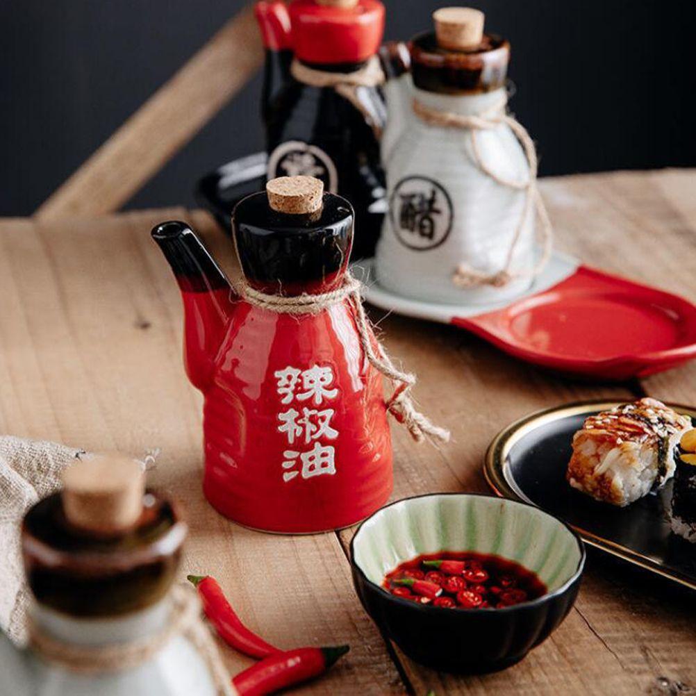 White Vinegar Bottle Ceramic Condiment Bottle Japanese Style Oil Pot Home Seasoning Bottle Kitchen Dining Bar Accessories