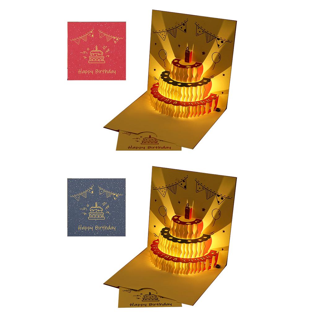 3D Pop up Happy Birthday Cake Led Light Foldable Paper Cards for Birthday