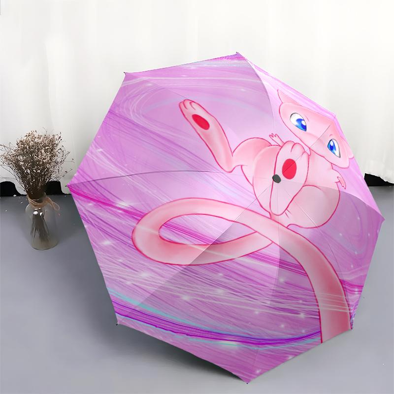 Mew Cartoon pattern, automatic folding umbrella, portable and foldable design, 8 ribs, a Christmas or birthday gift.