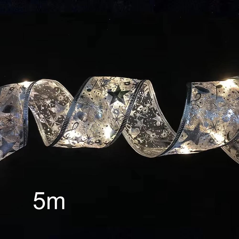 

Рождественская ленточная гирлянда, питание от 3 батареек ААА (не включено) 5M серебряный