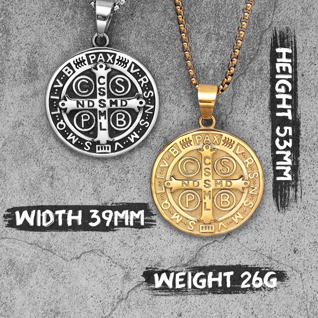 Naszyjnik z egzorcyzmem Świętego Benedykta Stal Nierdzewna Wisiorek Łańcuszek Punk Modny Amulet Biżuteria Prezent dla Mężczyzn Kobiet