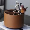 Rotatable 360 Degree Leather Storage Holder Box Makeup Brush Rotating Desktop Rotary Cylinder Cosmetics Shelf Pen Holder