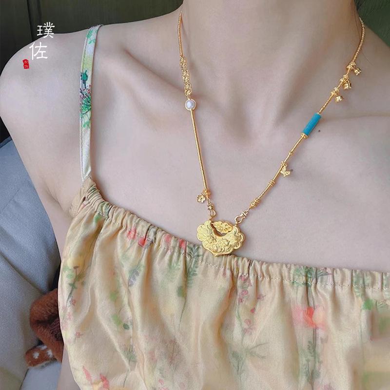 Gold Koi Wishful Lock Necklace & Sweater Chain for Women