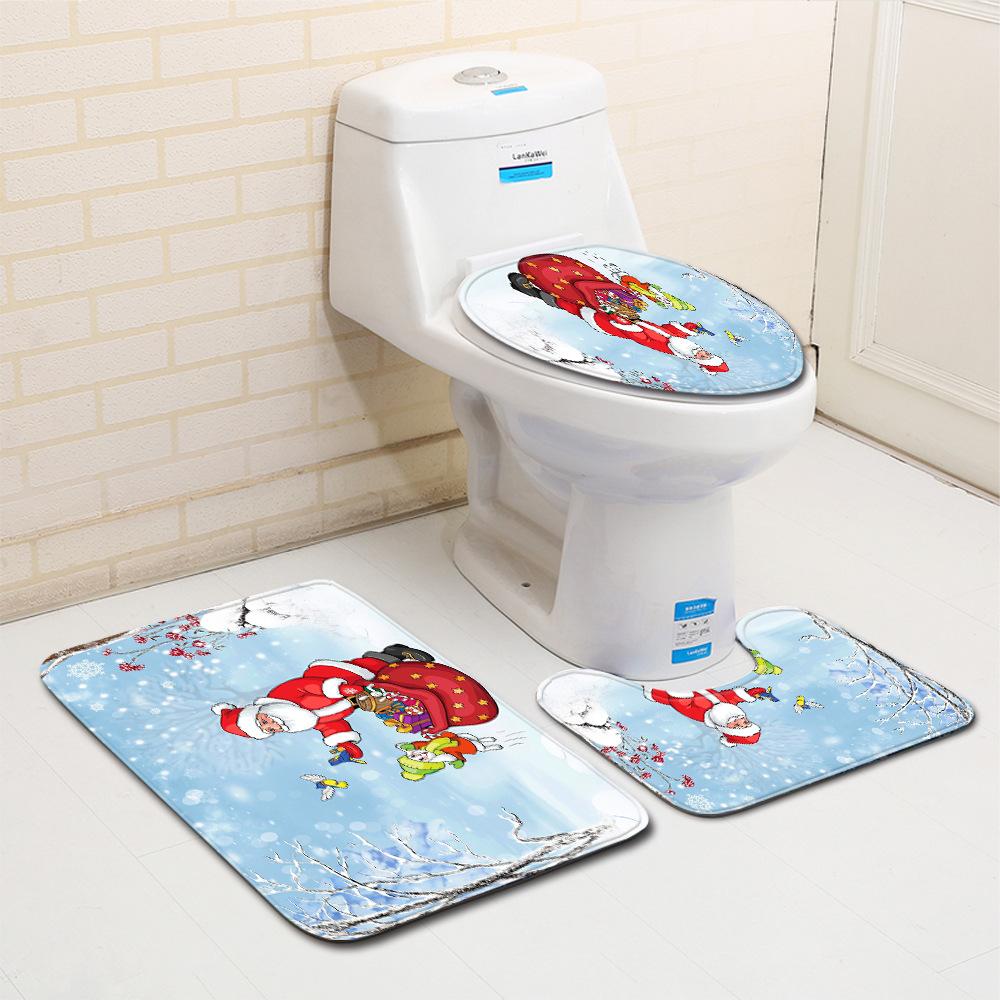 Christmas Bathroom Floor Mat Toilet Three-Piece Set
