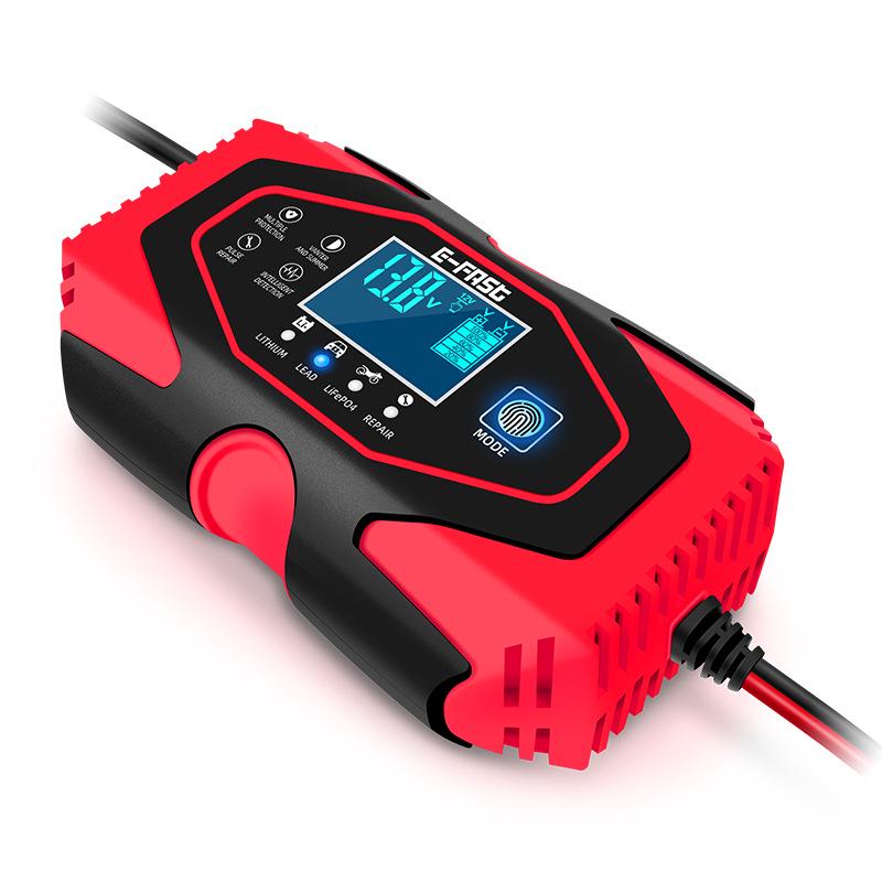 E-FAST 12V/24V Dual Voltage Smart Car & Motorcycle Battery Charger with Screen Display