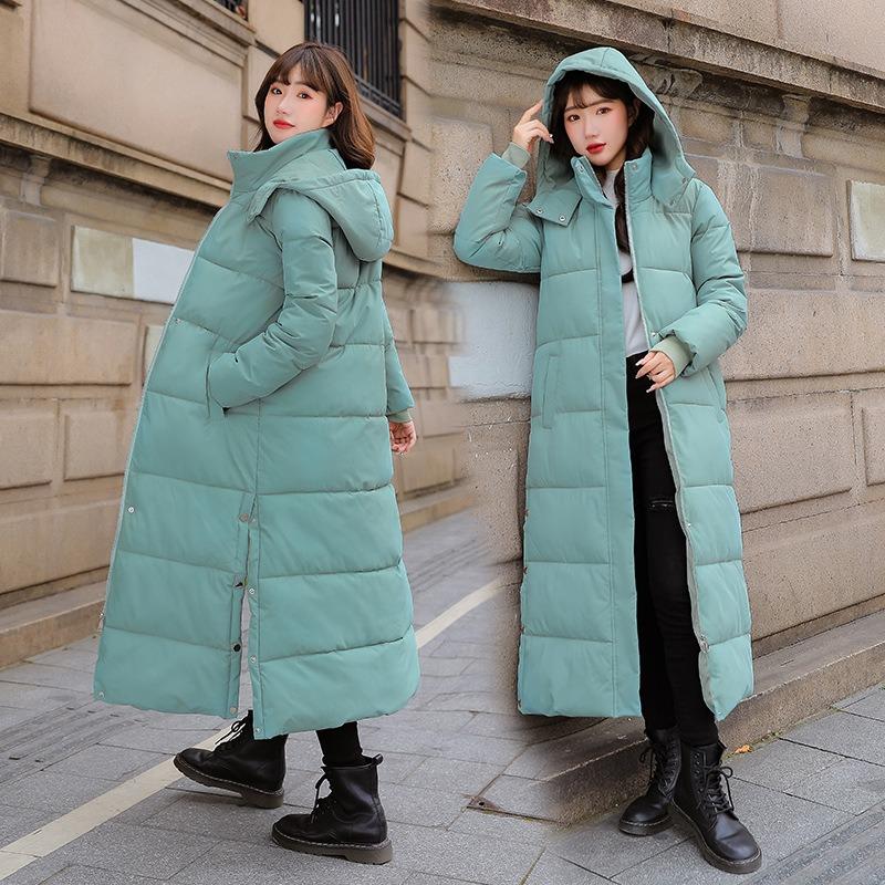 Knee-length cotton jacket women's winter new fashion slim-fit down cotton hooded thickened cotton-padded jacket
