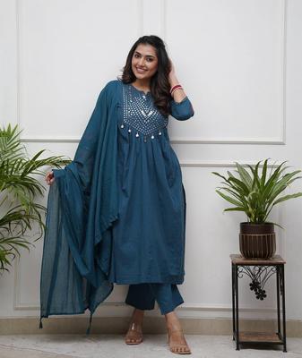 Women Cotton Top Tunic Kurta Pant Dupatta Set Indian Bollywood Party Wear Ethnic Kurti Salwar Suit