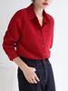 2026 Autumn/Winter Retro Red Elegant Women's Flannel Shirt Jacket with Lapel Layering Design
