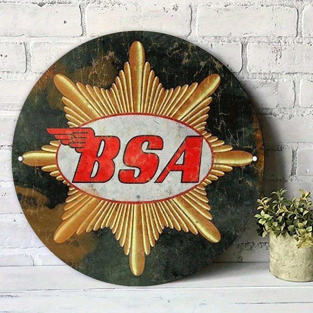 Vintage BSA Logo 2D Metal Wall Art Circular Aluminum Plaque Outdoor Decor 20x20cm Retro Sign 20x20
