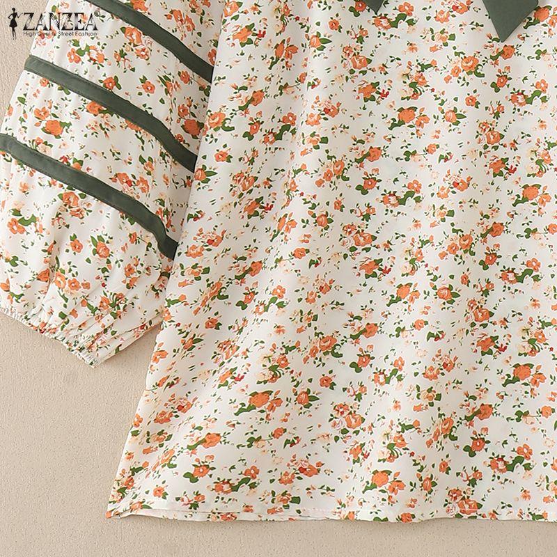 ZANZEA Women Casual Square Collar Summer Loose 3/4 Sleeve Floral Blouse