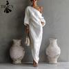 Moda Donna Estate Primavera Colore Solido Stampa Maniche 3/4 Scollo Obliquo Vita Lassa Abiti Casual