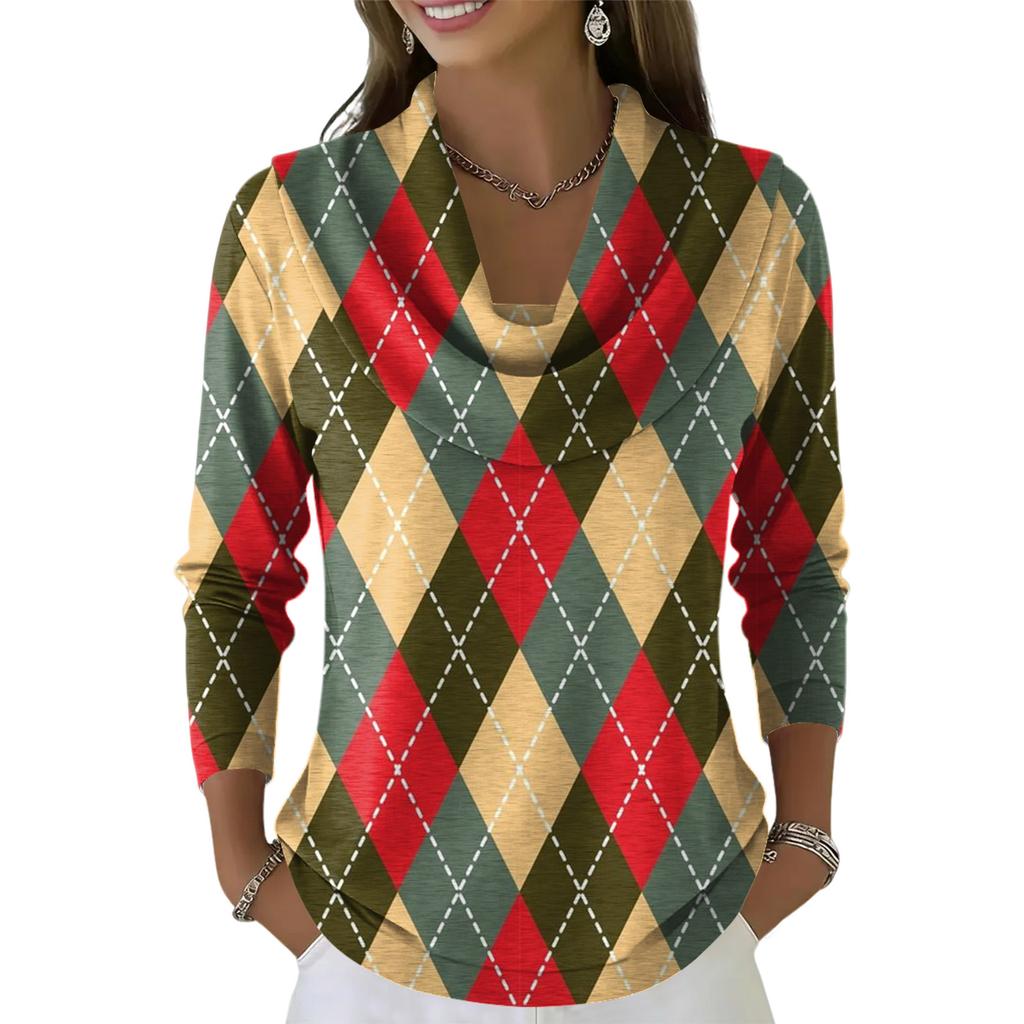 Damen Lässig Und Modisch Rundhals Langarm Bedruckter Top Pullover