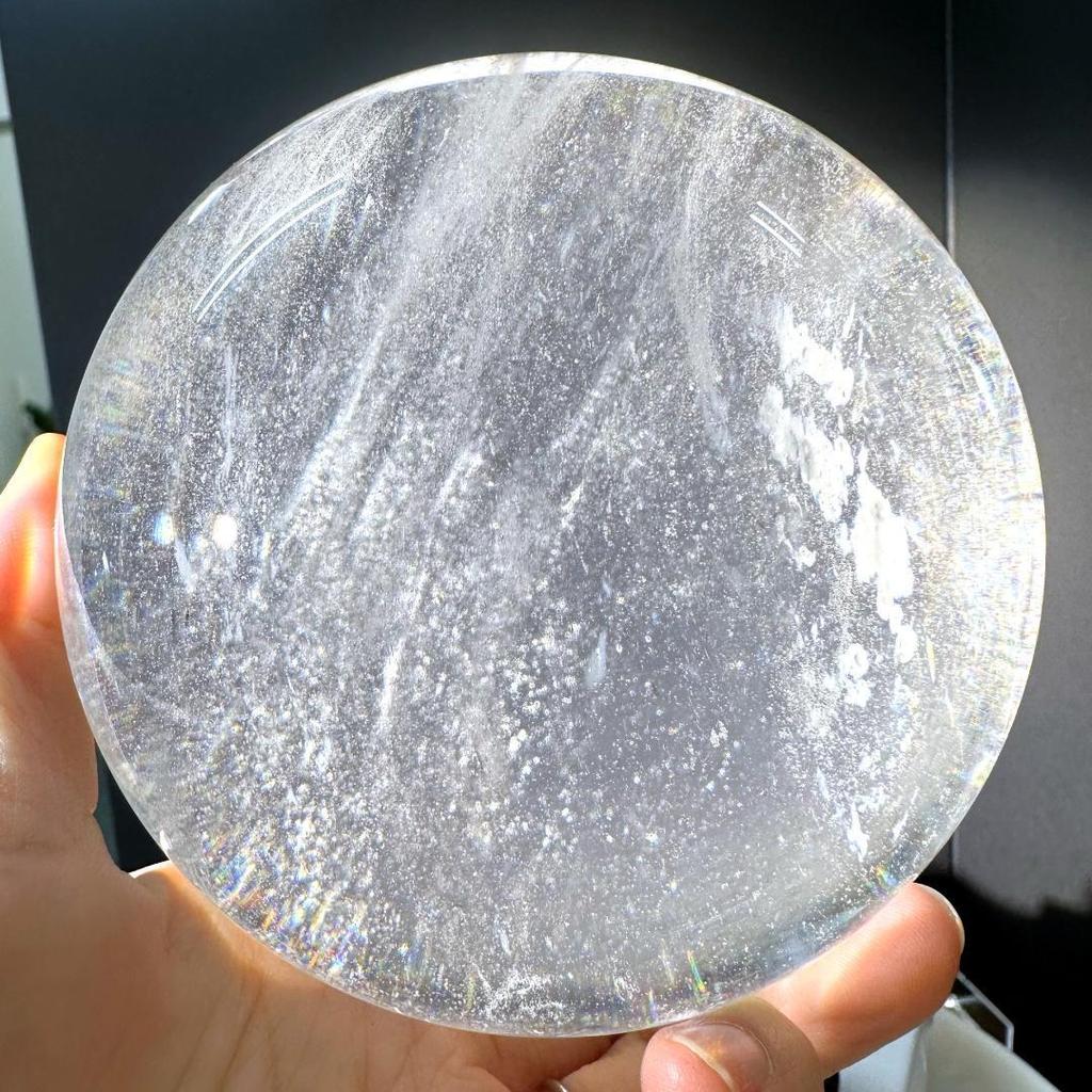 Used Crystal quartz round ball approx. 99.8mm Unique item with pedestal Natural stone figurine