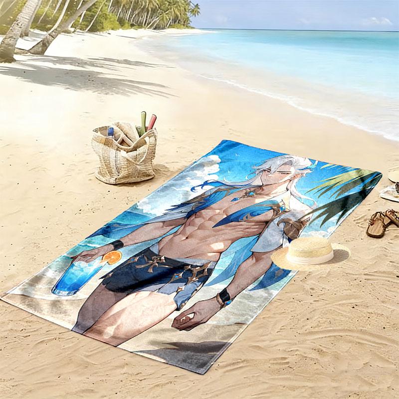 Genshin Print Beach Towel, Large Soft Quick Dry Towel for Beach Camping Swimming