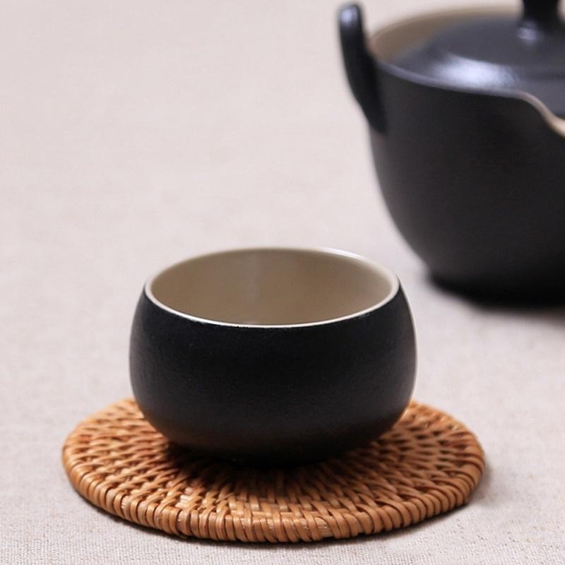 6Pcs/ Drink Coasters Set for Kungfu Tea Accessories Round Tableware Placemat Dish Mat Rattan Weave Cup Mat Pad