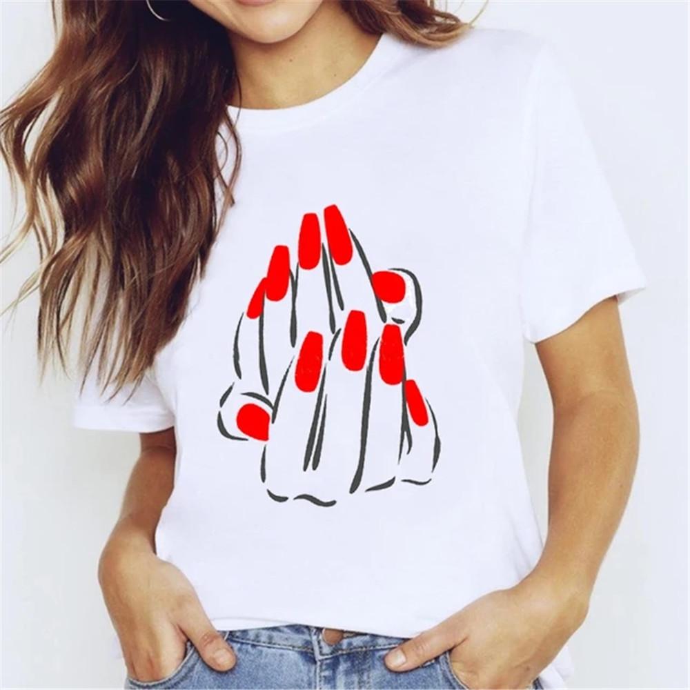 T Shirt for Women Teens Tees Cartoon Kawaii Trend Fingernail Nail Art Unisex Clothes Vintage Men Streetwear Daily Style Fashion