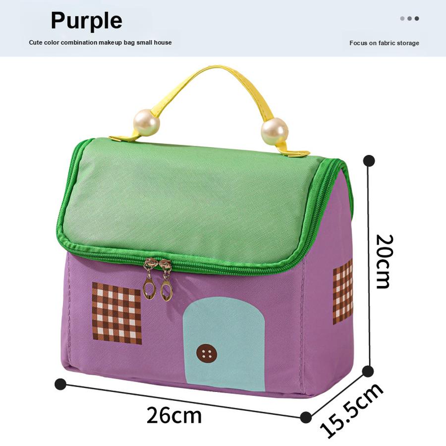 Cute House Cosmetic Bag Organizer for Women, Multi-Function Portable Travel Wash Bag, Large Capacity Storage Bag